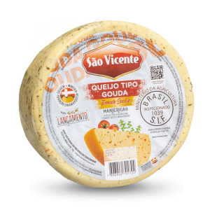 Queijo tipo Gouda com tomate seco e manjericão